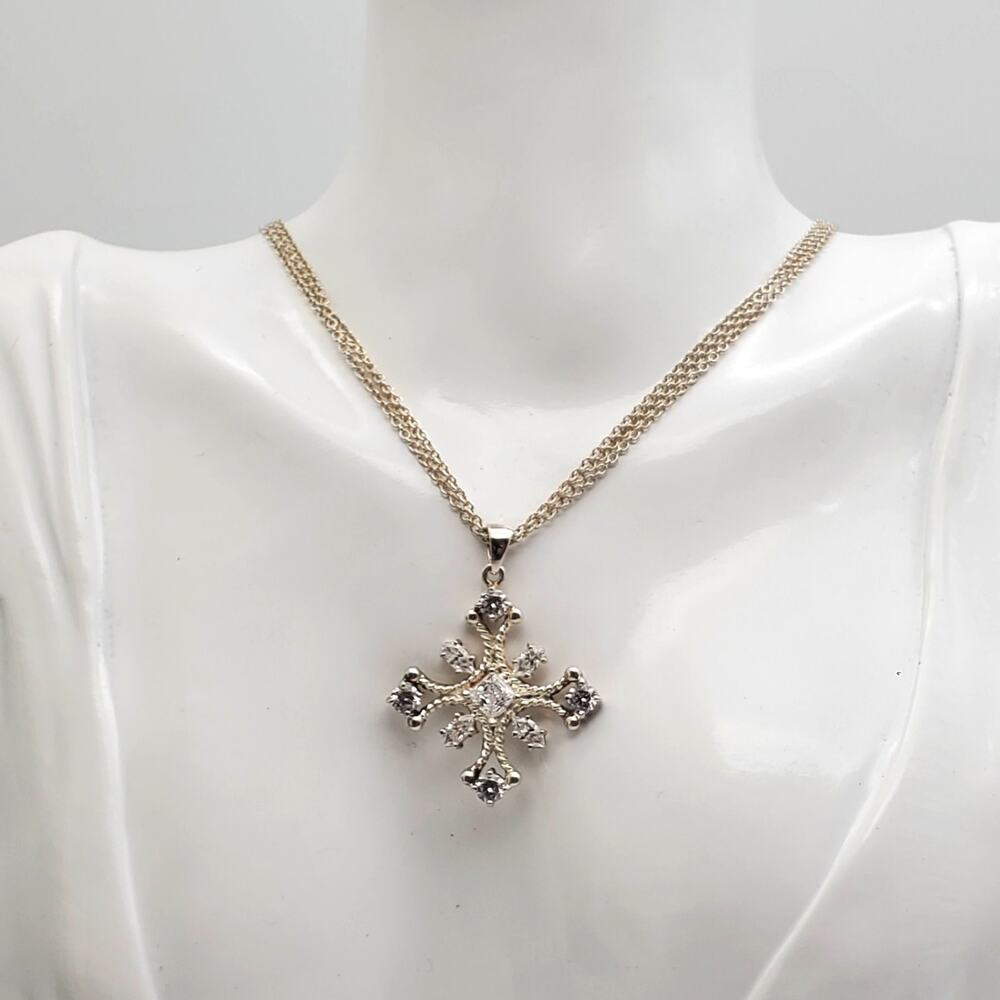 Sterling Silver Maltese Cross Pendant & Chain 925 Necklace Modernist Crystal 10g